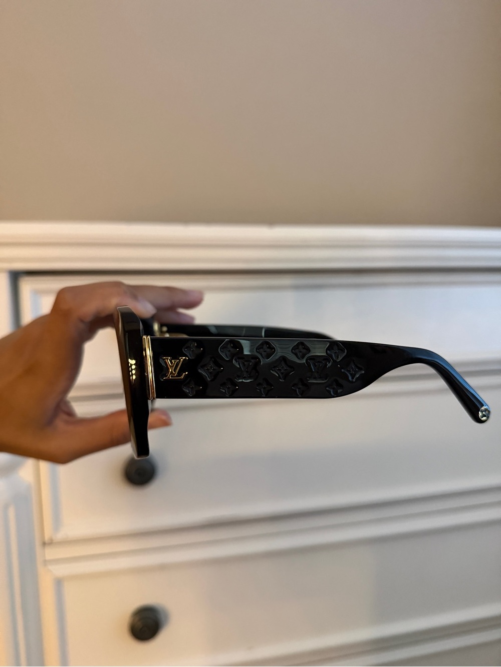 Louis Vuitton Black Monogram-Embossed Men's Sunglasses with Gold LV Accent